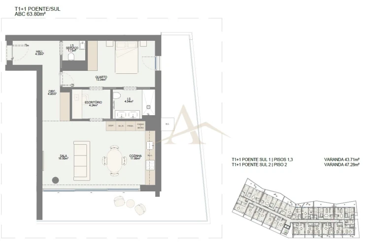Apartamento T1 para Venda em Oliveira do Douro Planta 1