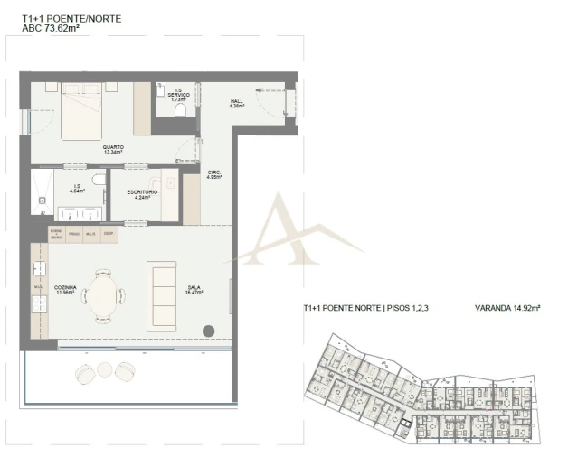 Apartamento T1 para Venda em Oliveira do Douro Planta 1