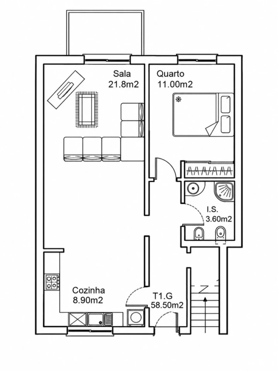 Apartamento T1 para Venda em Foz do Arelho Planta 1