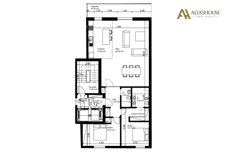 Apartamento T2 para Venda em Carcavelos e Parede Planta 1