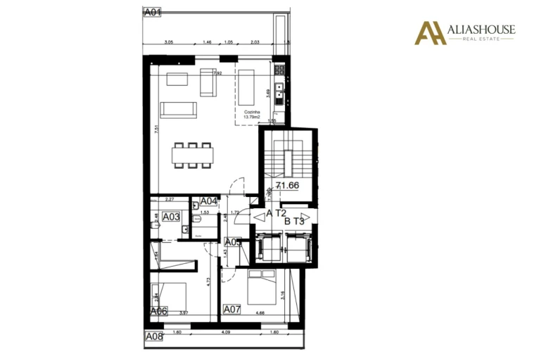 Apartamento T2 para Venda em Carcavelos e Parede Planta 1