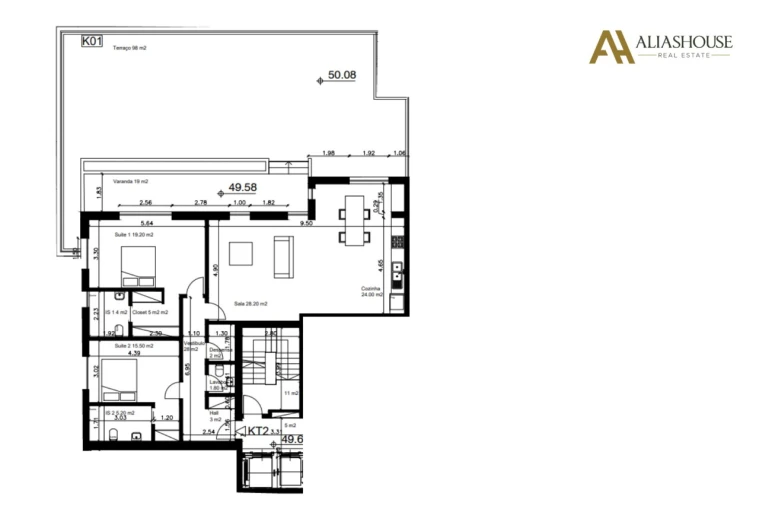 Apartamento T2 para Venda em Carcavelos e Parede Planta 1