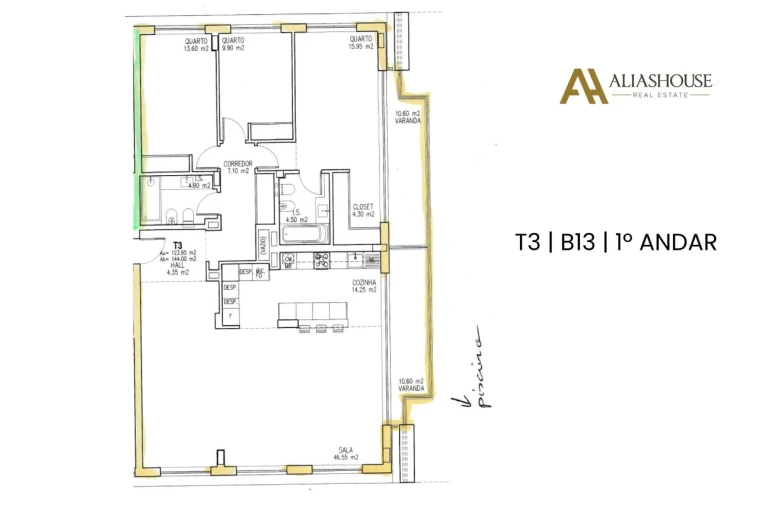 Apartamento T3 para Venda em São Martinho do Porto Planta 1
