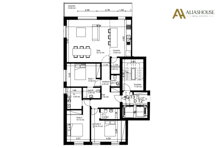 Apartamento T3 para Venda em Carcavelos e Parede Planta 1