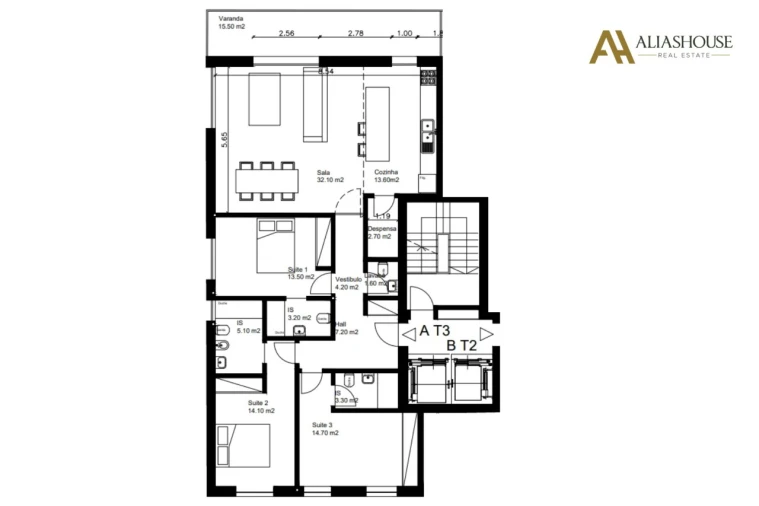 Apartamento T3 para Venda em Carcavelos e Parede Planta 1
