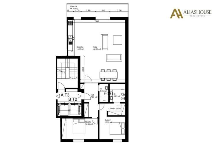 Apartamento T2 para Venda em Carcavelos e Parede Planta 1