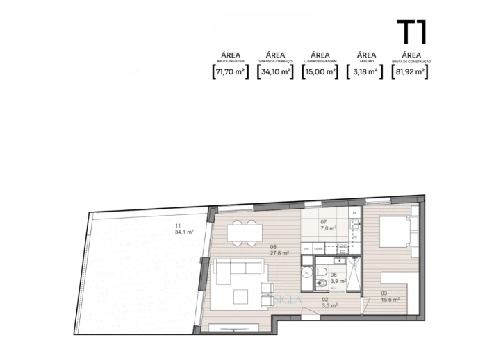 Apartamento T1 para Venda em São Felix da Marinha Planta 1