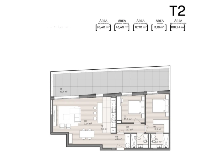 Apartamento T2 para Venda em São Felix da Marinha Planta 1