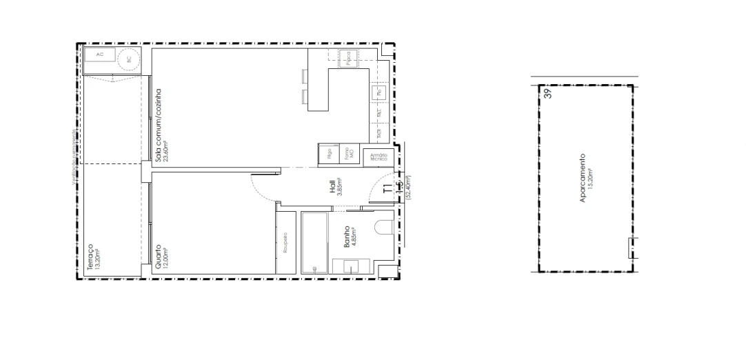 Apartamento T1 para Venda em São João da Madeira Planta 1
