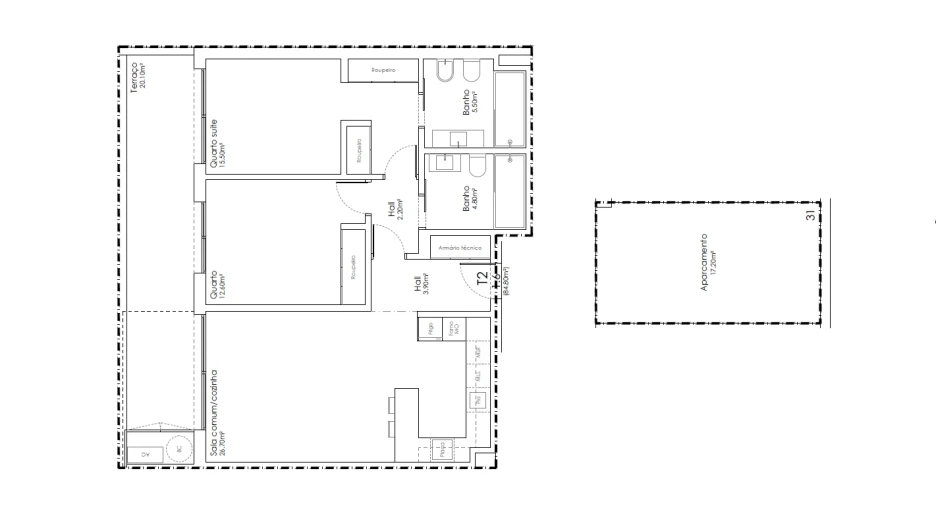 Apartamento T2 para Venda em São João da Madeira Planta 1