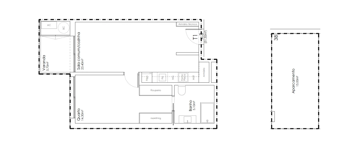 Apartamento T1 para Venda em São João da Madeira Planta 1