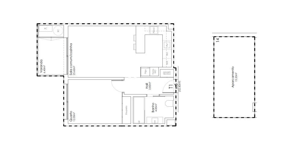 Apartamento T1 para Venda em São João da Madeira Planta 1