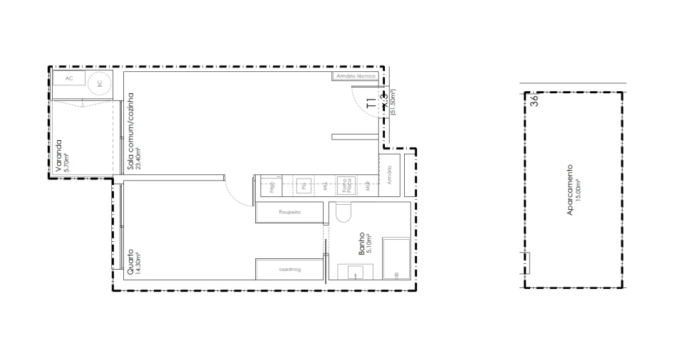 Apartamento T1 para Venda em São João da Madeira Planta 1