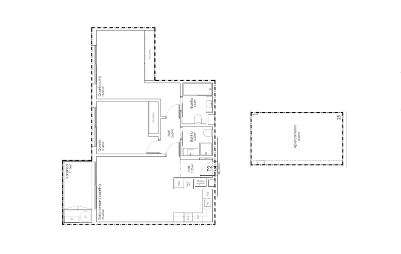 Apartamento T2 para Venda em São João da Madeira Planta 1
