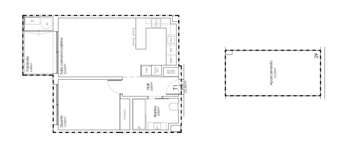 Apartamento T1 para Venda em São João da Madeira Planta 1