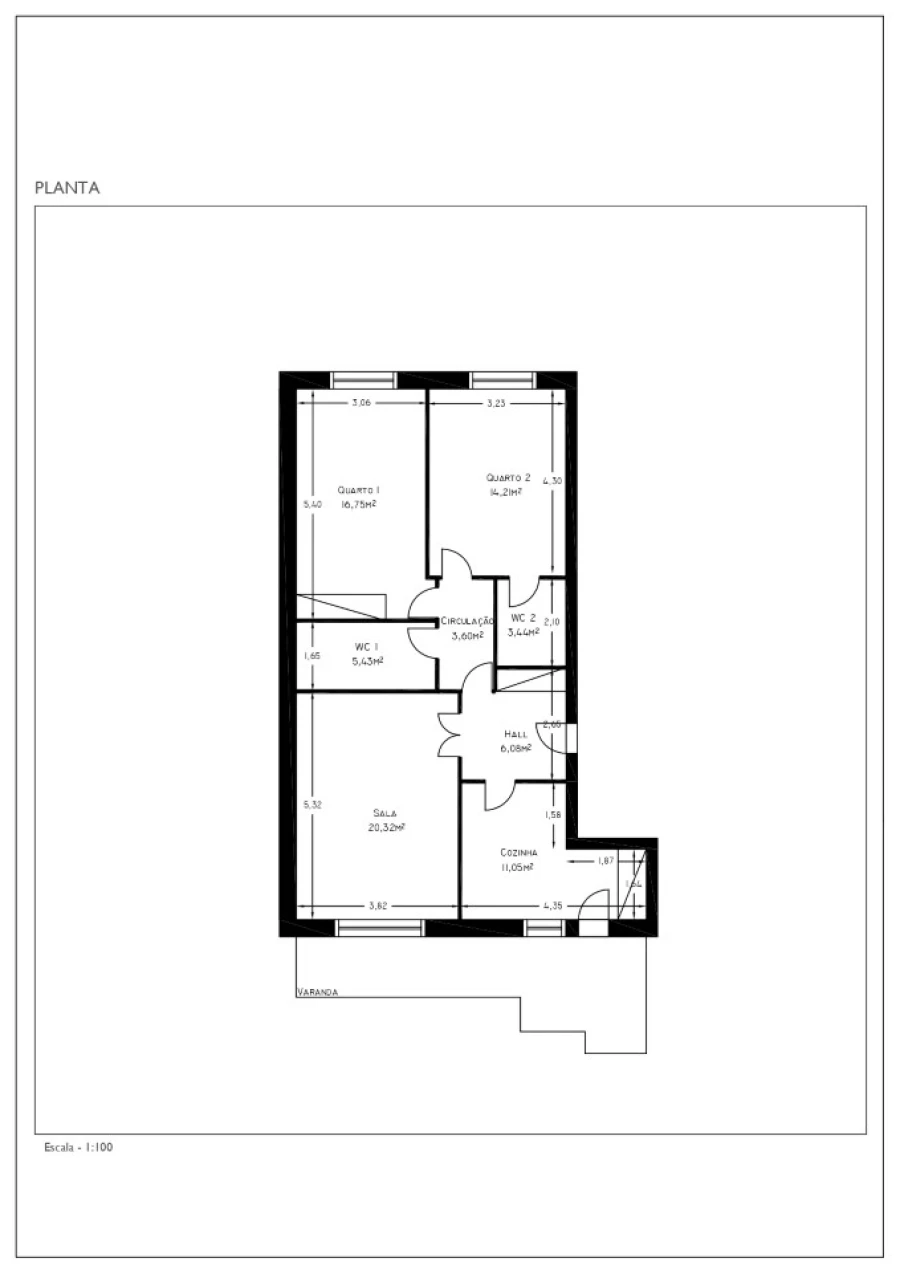 Apartamento T2 para Venda em Moledo e Cristelo Planta 1