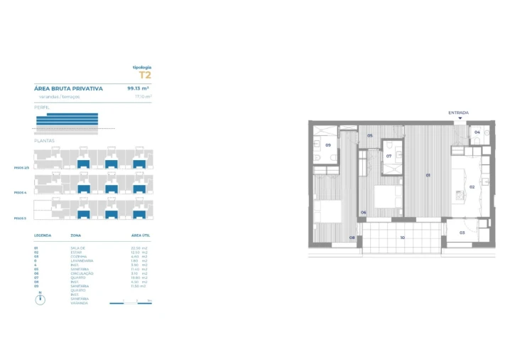 Apartamento T2 para Venda em Canidelo Planta 1