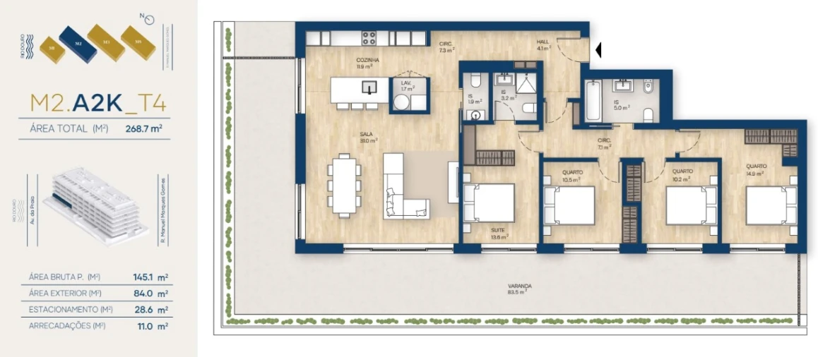Apartamento T4 para Venda em Canidelo Planta 1