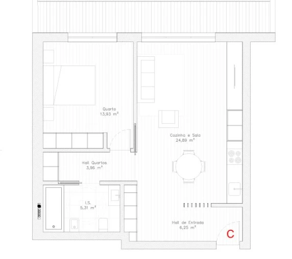 Apartamento T1 para Venda em Glória e Vera Cruz Planta 1