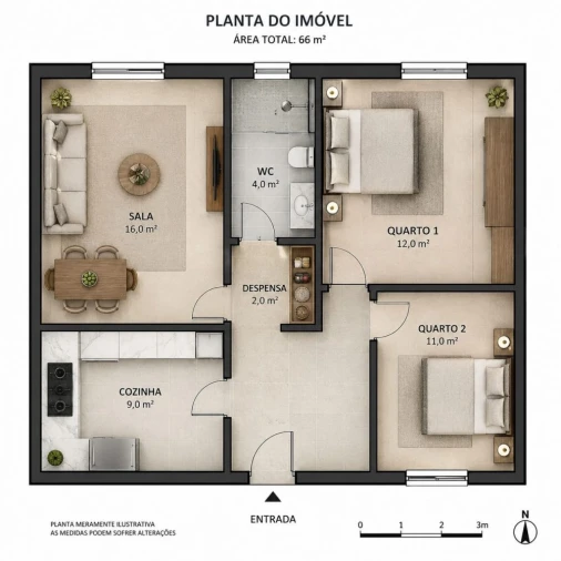 Apartamento T2 para Venda em Alto do Seixalinho, Santo André e Verderena Planta 1