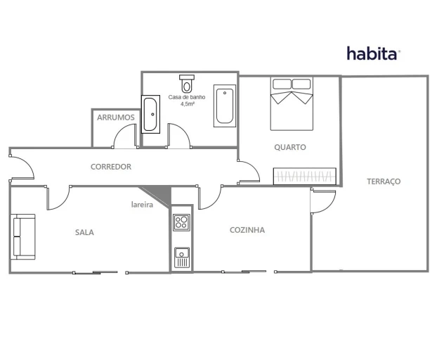 Apartamento T1 para Arrendamento em Cidade da Maia Planta 1