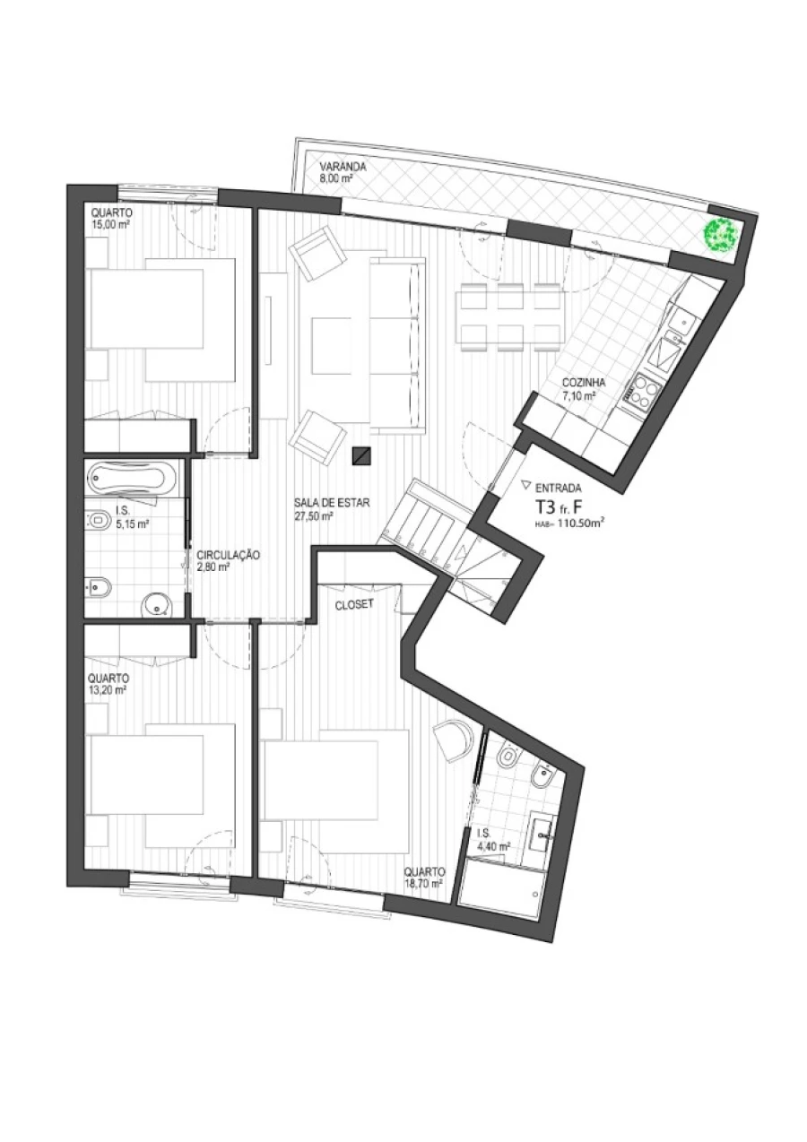 Apartamento T3 para Venda em Nazare Planta 1