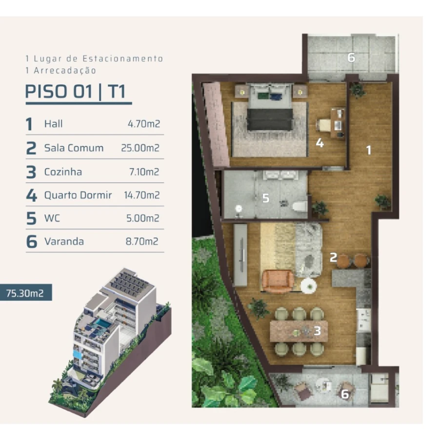 Apartamento T1 para Venda em Camara de Lobos Planta 1