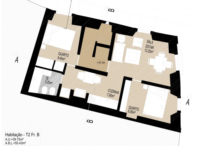 Apartamento T2 para Venda em Santa Maria Maior Planta 1