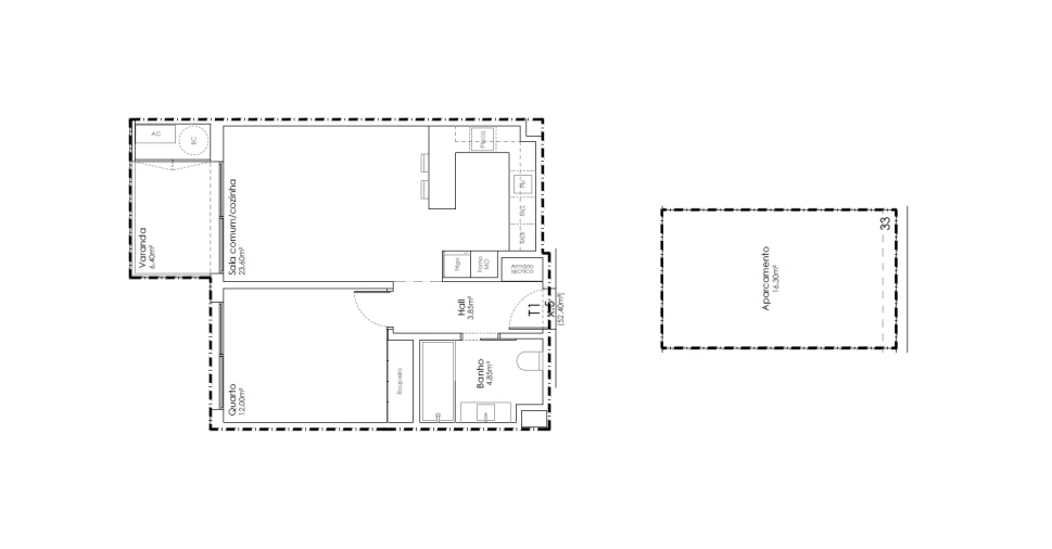 Apartamento T1 para Venda em São João da Madeira Planta 1