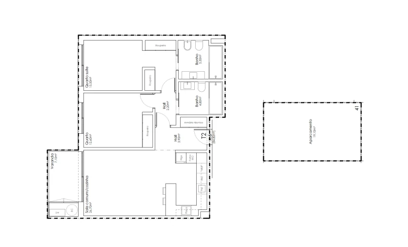 Apartamento T2 para Venda em São João da Madeira Planta 1