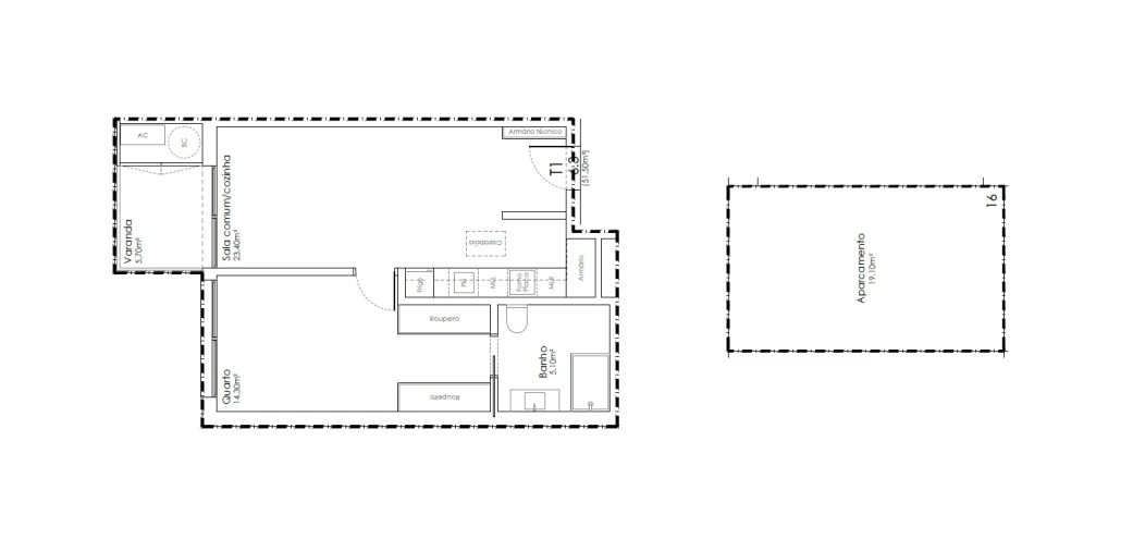 Apartamento T1 para Venda em São João da Madeira Planta 1