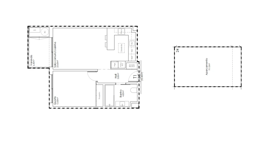 Apartamento T1 para Venda em São João da Madeira Planta 1