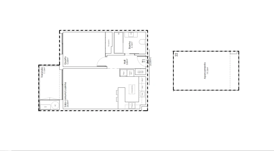 Apartamento T1 para Venda em São João da Madeira Planta 1