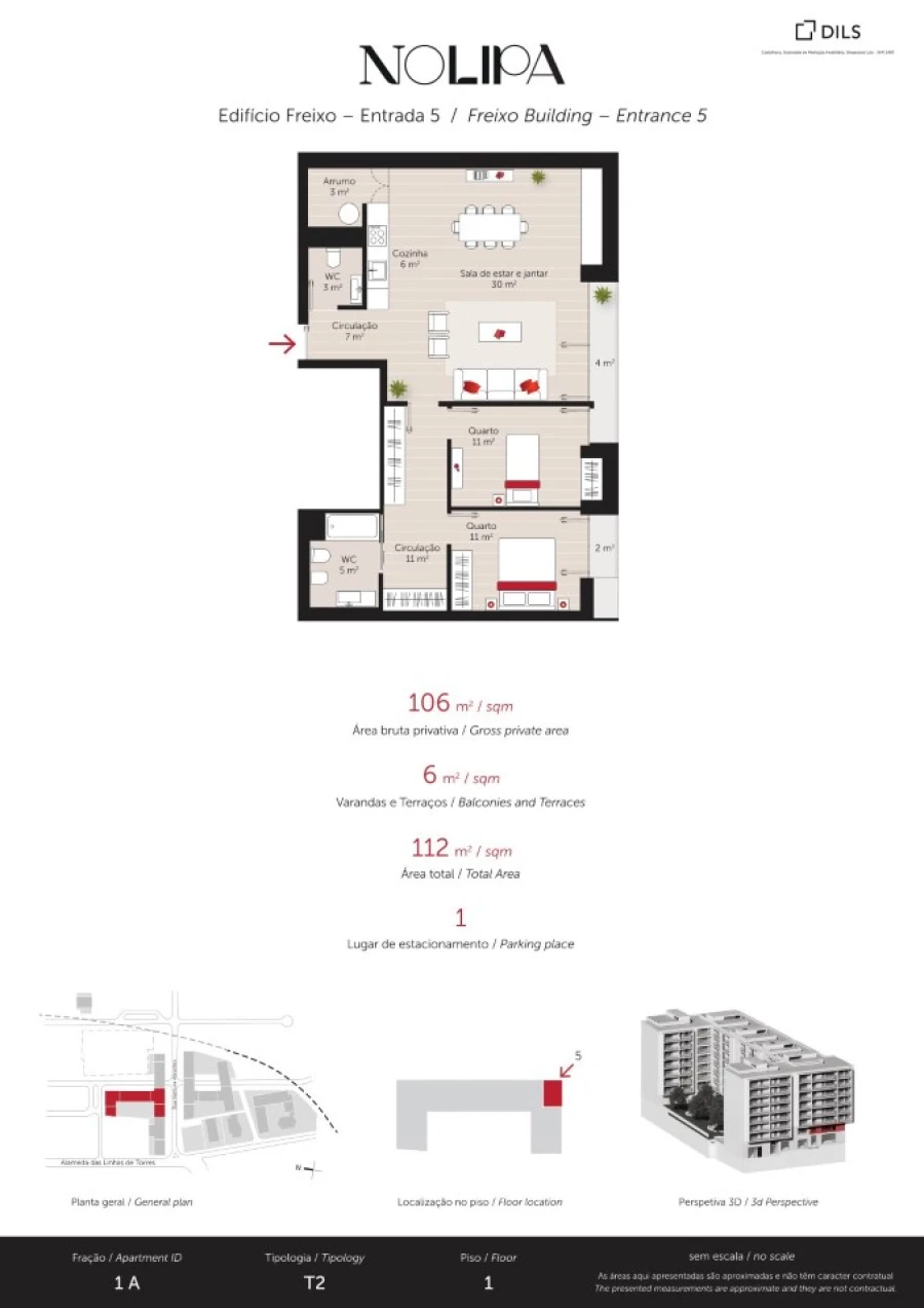 Apartamento T2 para Venda em Lumiar Planta 1