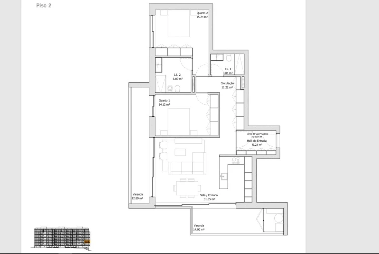 Apartamento T2 para Venda em Glória e Vera Cruz Planta 1