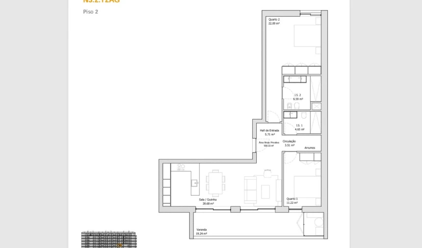 Apartamento T2 para Venda em Glória e Vera Cruz Planta 1