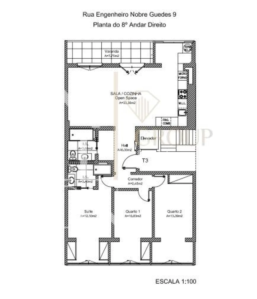 Apartamento T3 para Venda em Benfica Planta 1