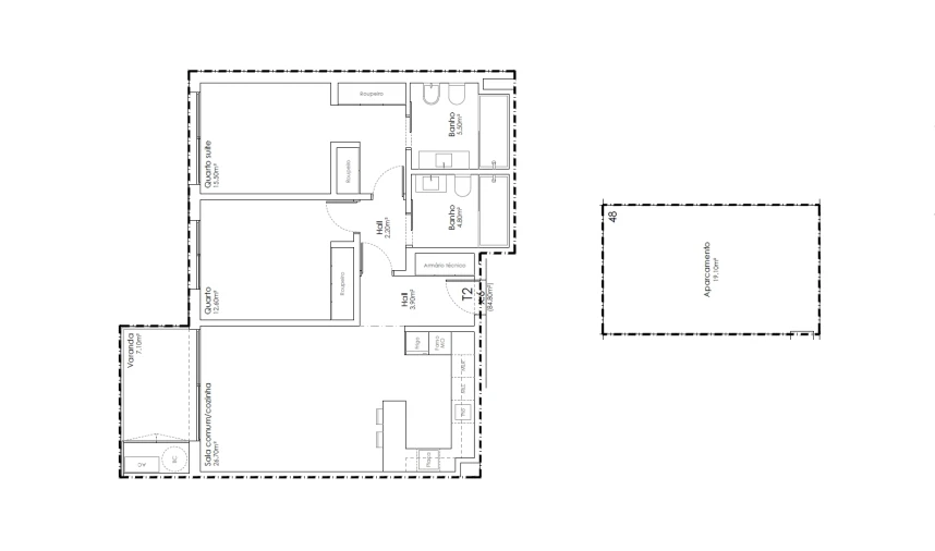 Apartamento T2 para Venda em São João da Madeira Planta 1