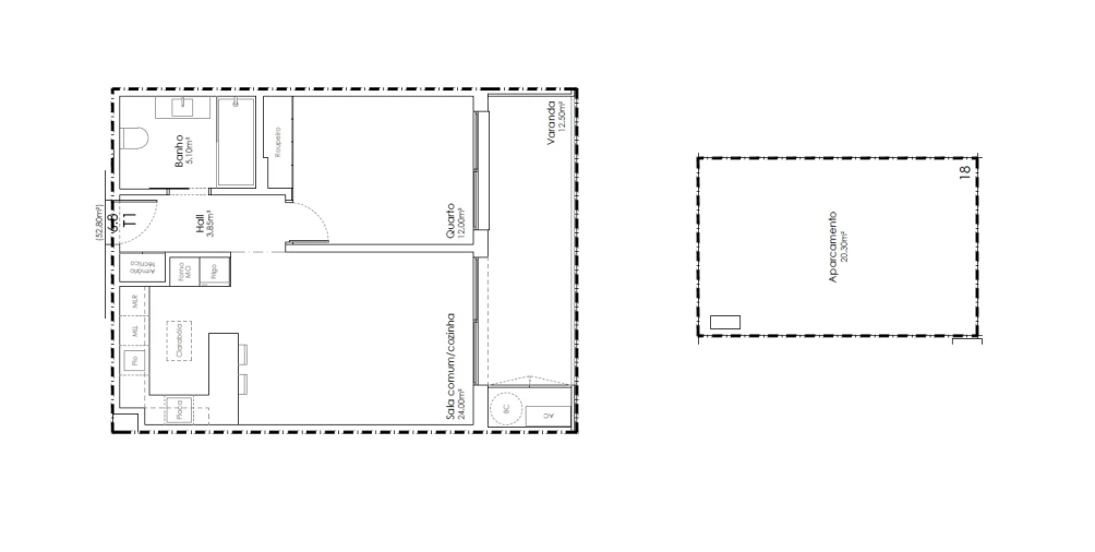 Apartamento T1 para Venda em São João da Madeira Planta 1
