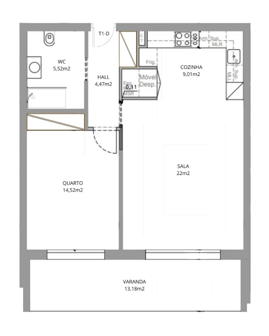 Apartamento T1 para Venda em Leiria, Pousos, Barreira e Cortes Planta 2