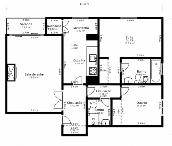 Apartamento T2 para Venda em Canidelo Planta 1