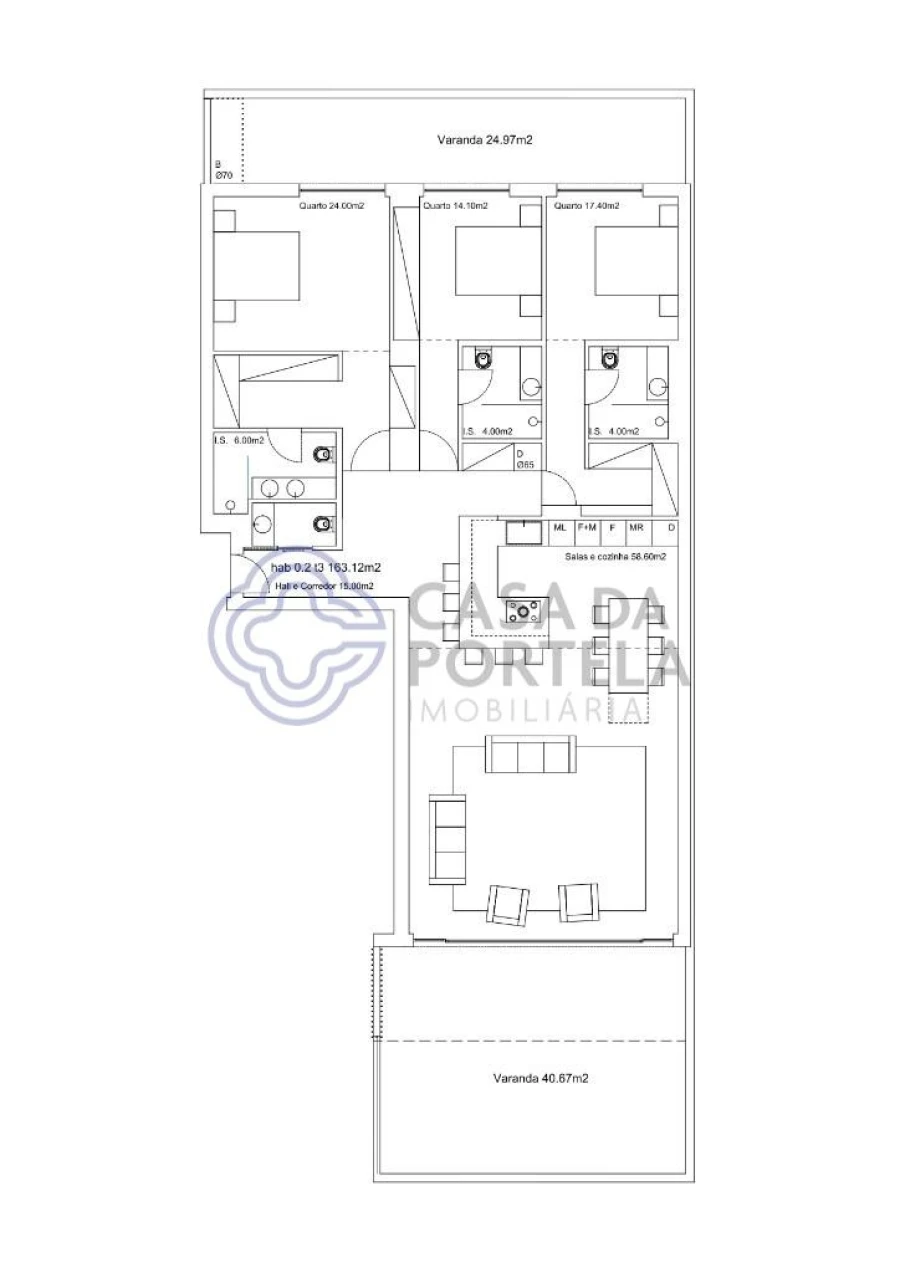 Apartamento T3 para Venda em Canidelo Planta 1