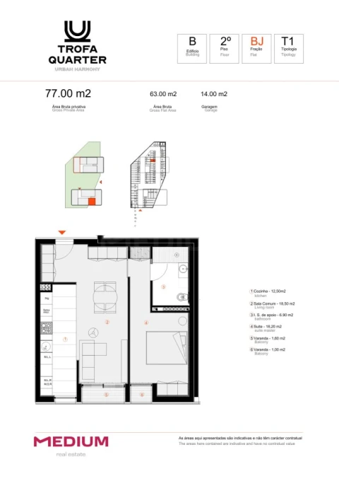 Apartamento T1 para Venda em Bougado (São Martinho e Santiago)