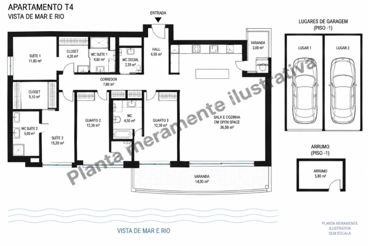 Apartamento T4 para Venda em Santa Marinha e São Pedro da Afurada Planta 1