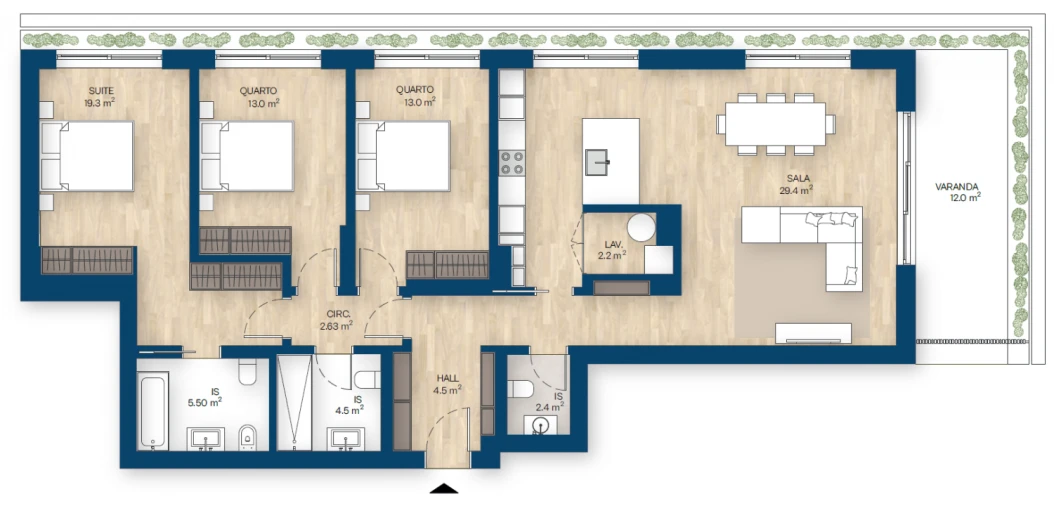 Apartamento T3 para Venda em Canidelo Planta 1
