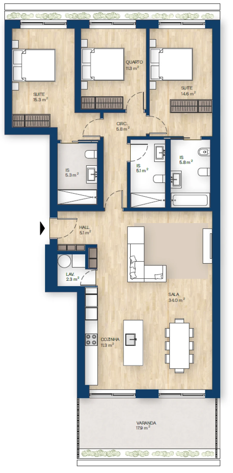 Apartamento T3 para Venda em Canidelo Planta 1