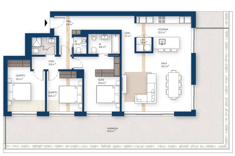 Apartamento T3 para Venda em Canidelo Planta 1