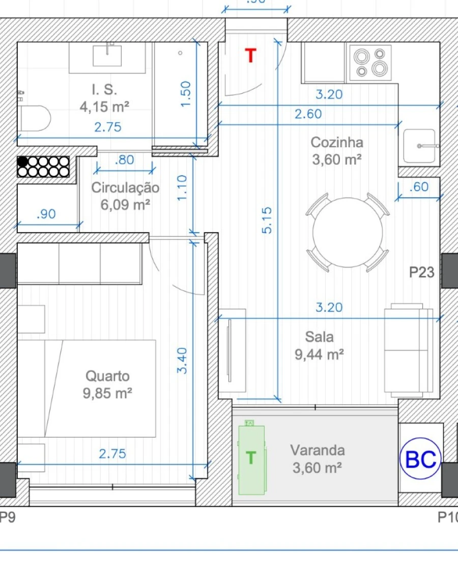 Apartamento T1 para Venda em Glória e Vera Cruz Planta 1