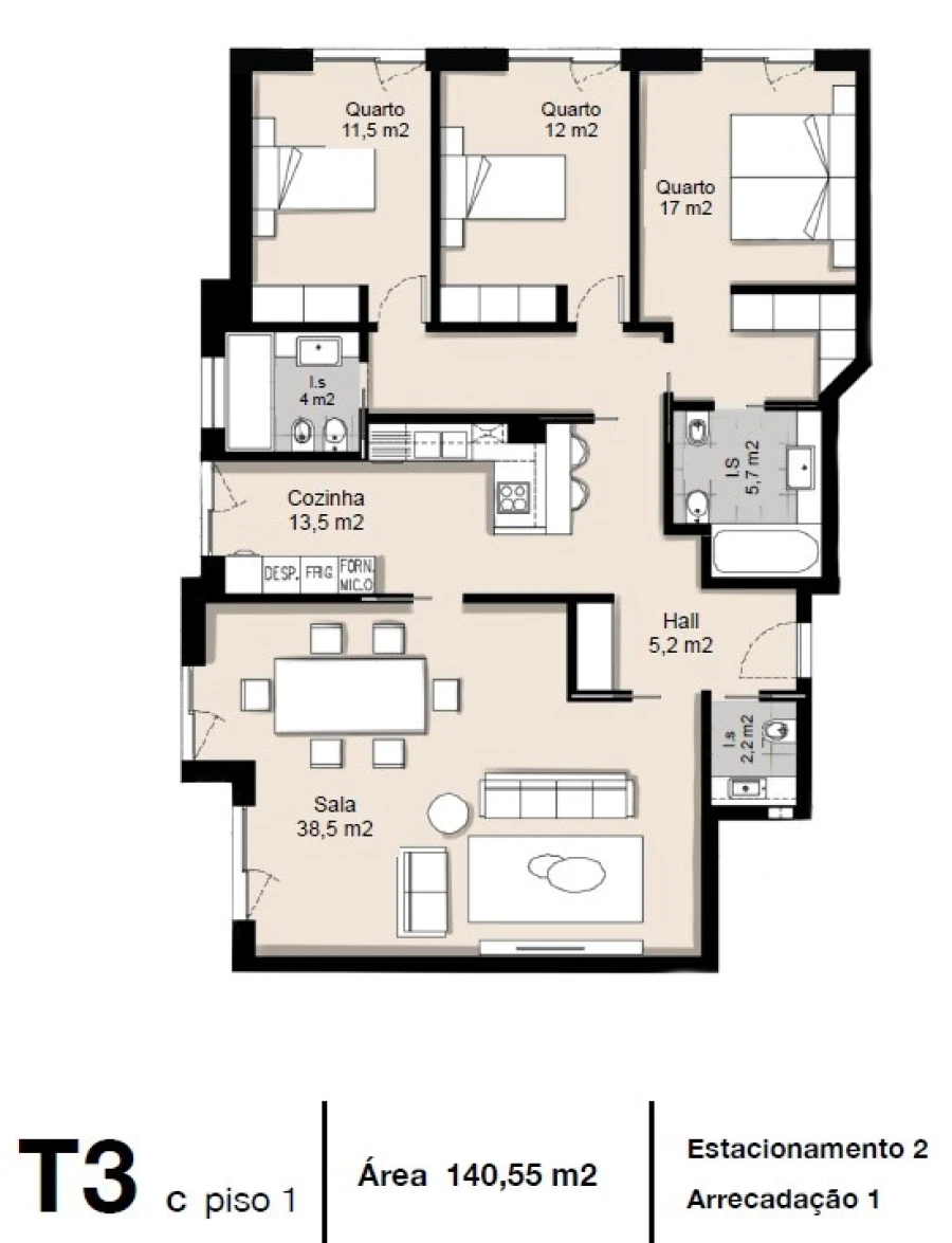 Apartamento T3 para Venda em São Domingos de Rana Planta 1