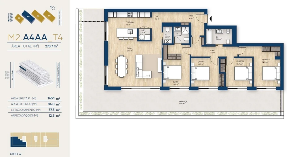Apartamento T4 para Venda em Santa Marinha e São Pedro da Afurada Planta 1